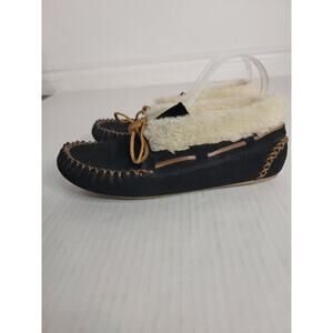 MINNETONKA Chrissy Moccassin Bootie Womens Sz 10 Slipper Black Fish Creek 40030